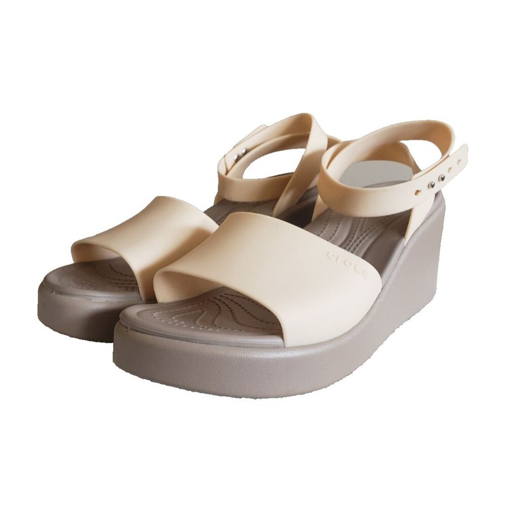 CROCS Brooklyn Ankle Strap Wedge Platform Comfort Sandal Shiitake Lady Sz 10 NEW